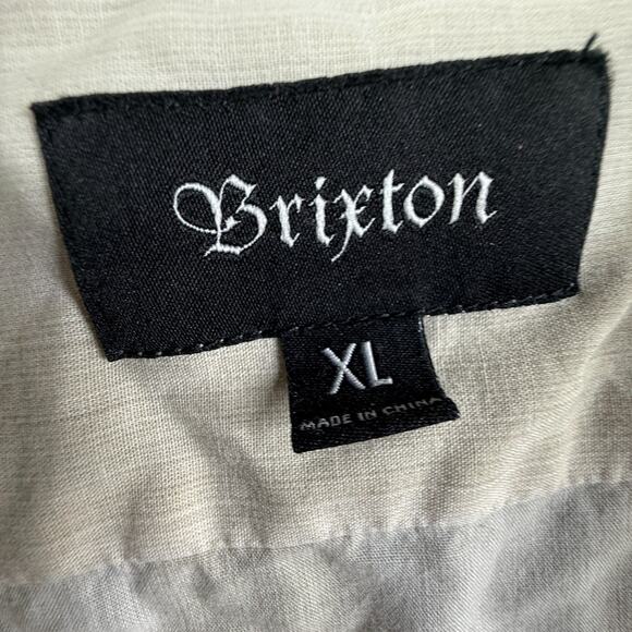 Brixton Retro Striped Button Up Shirt Mens XL Cream Beige Short Sleeve Knit - Picture 2 of 5